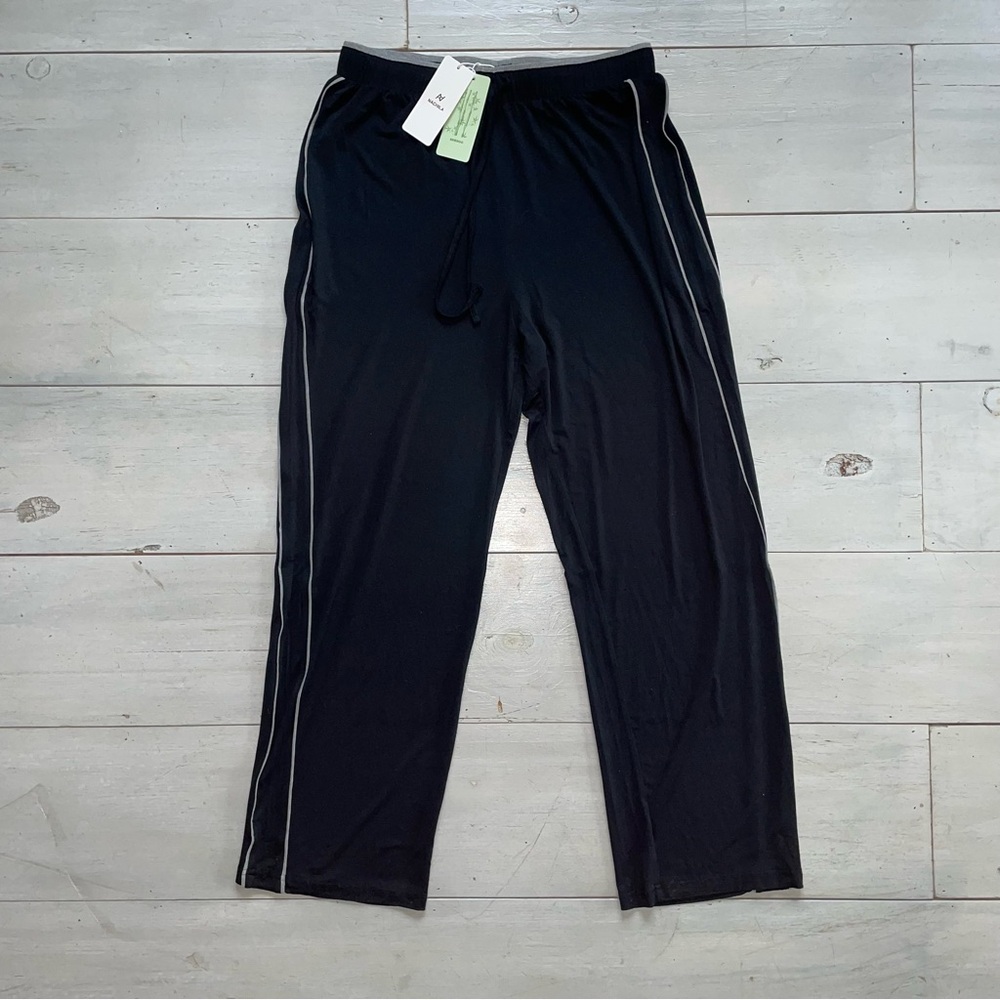 Nachila Women's Black PJ Pants Soft Breathable Bamboo White Side Stripe Sz M NWT